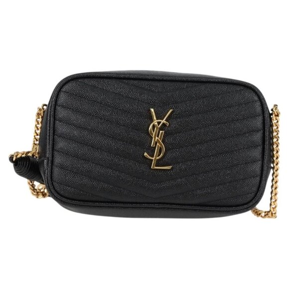 SAINT LAURENT Chain Lou Mini Shoulder Bag Leather Black Gold Auth yk18547A - Picture 10 of 16